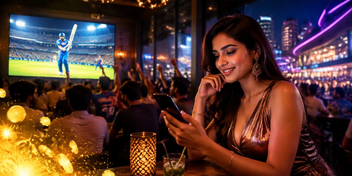 Neon lights and cricket betting theme in India